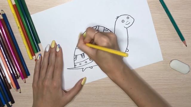 Цветные карандаши. Мультяшная черепаха. смотреть онлайн