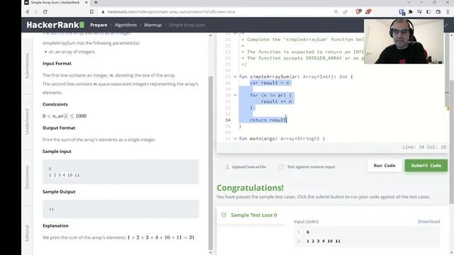 Simple Array Sum | HackerRank смотреть онлайн