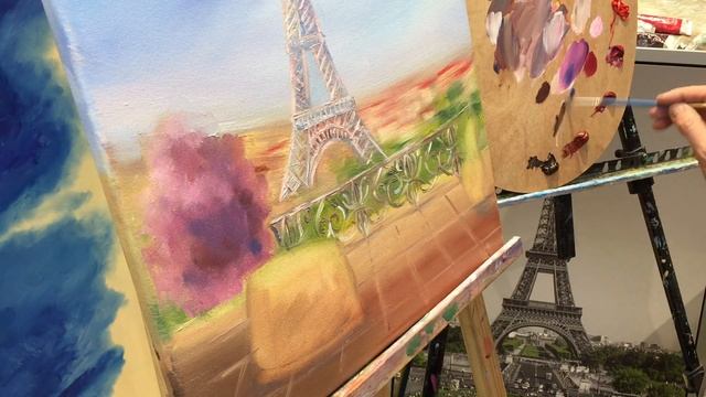 Paris Eiffel Tower Landscape Painting | Easy Acrylic Tutorial for Beginner. Basic level смотреть онлайн