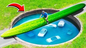 ПРОЕХАЛ ГЛУБОКУЮ ЯМУ С ВОДОЙ НА САМОМ ДЛИННОМ ОГУРЦЕ  ГТА 5 МОДЫ МУРКА