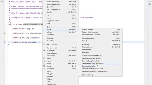 How to generate HashCode and Equals methods in ECLIPSE смотреть онлайн
