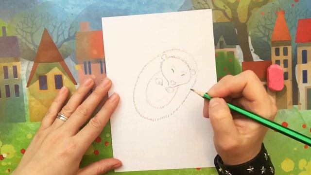 Как нарисовать ЁЖИКА, свернувшегося в клубочек? Простой урок рисования для детей. смотреть онлайн