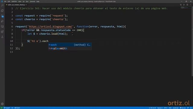 JavaScript - Ejercicio 561: Hacer Uso del Módulo cheerio para Obtener el Texto de Enlaces (a) смотреть онлайн