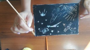 Рисование в технике граттаж  "Космический пейзаж"