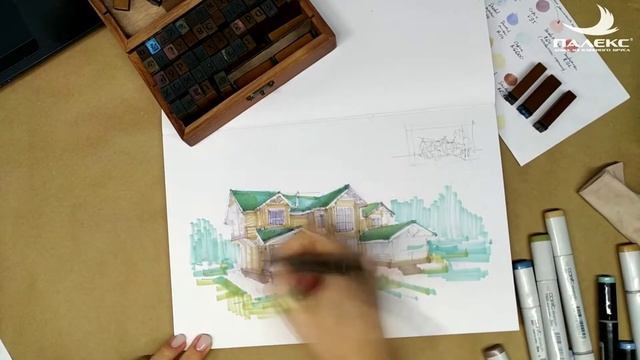 Sketching. Architecture. Скетч коттеджа. Архитектура. Проект. смотреть онлайн