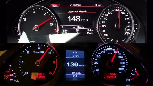 Audi A6 3.0 TDI C6 vs C7 0-200 acceleration 326ps vs 290ps смотреть онлайн