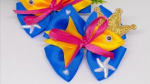 МК. Не сложные,необычные бантик-золотая рыбка из широкой репсовой ленты.