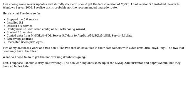 DevOps & SysAdmins: Issues upgrading MySql 5.0 to 5.1 смотреть онлайн