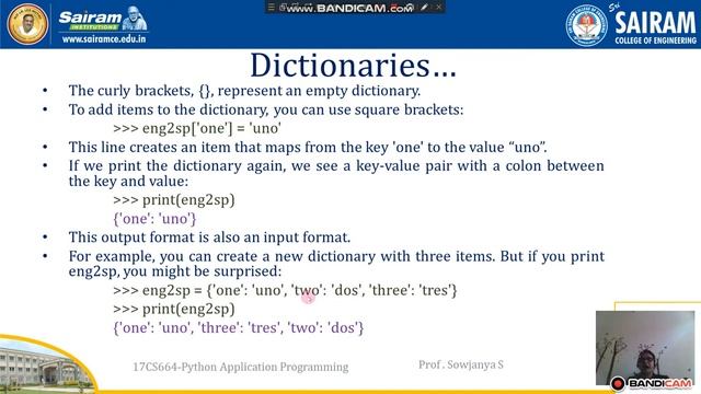 Lecture Video _17CS664_Module3_Dictionaries1_Prof.Sowjanya S смотреть онлайн