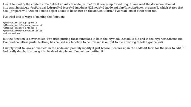 Drupal: How to use hook_prepare to modify a field of a node before it is edited? смотреть онлайн