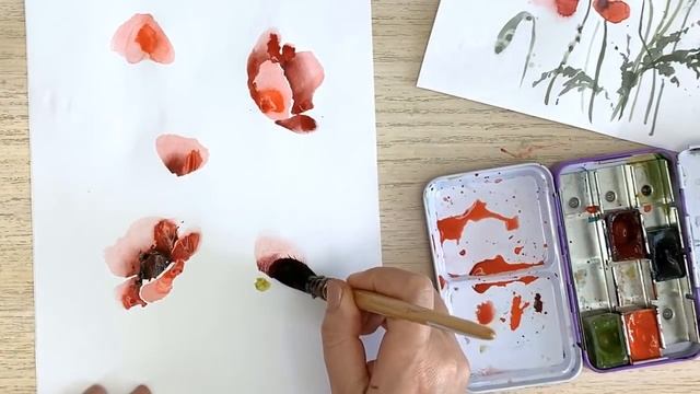 Как рисовать маки акварелью одним движением руки смотреть онлайн