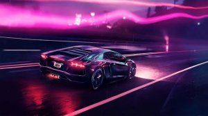 Авто на Дороге | Pink Lamborghini Road Rain Twilight - Живые Обои