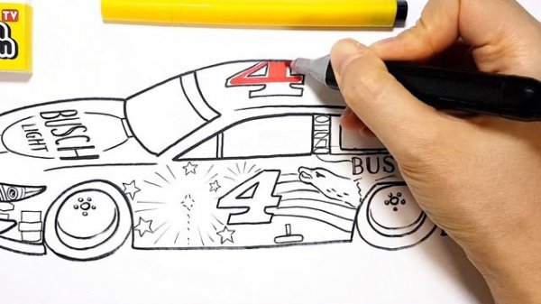 How-to-draw a Race Car NASCAR Kevin Harvick . Drawing and Coloring Pages | Tim Tim TV