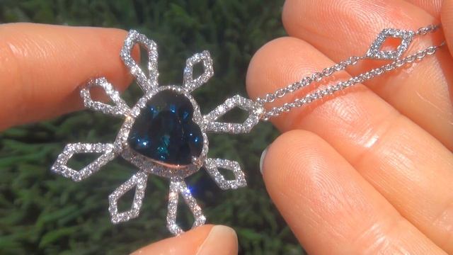 GIA Certified Natural VVS Blue Sapphire Diamond 18k White Gold Pendant NO HEAT GEM - C609 смотреть онлайн