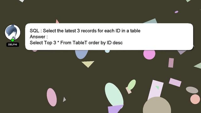 SQL : Select the latest 3 records for each ID in a table смотреть онлайн