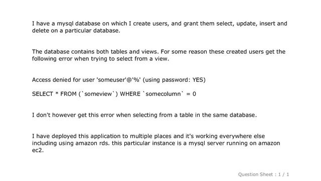 MySQL : Mysql users can select from tables but not views смотреть онлайн