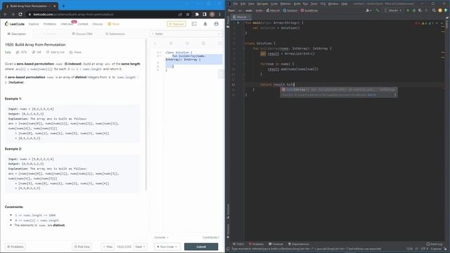 LeetCode Challenge 1920 Kotlin: Build Array from Permutation смотреть онлайн