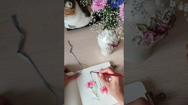 Цветы из кляксы акварелью. смотреть онлайн
