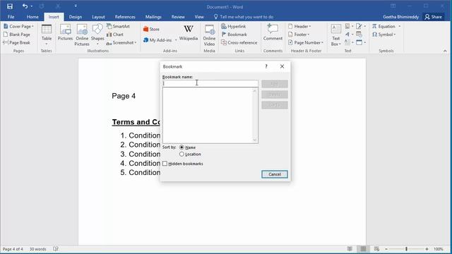 How to Create a Hyperlink for a Bookmark in document in Word 2016 смотреть онлайн