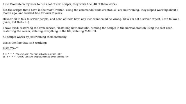 Ubuntu: sudo Crontab isn't running, but crontab is ? :) смотреть онлайн