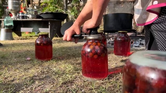 GRANDMA HARVESTING PLUM AND COOKING JAM | MIXED FRUIT COMPOTE IN THE VILLAGE смотреть онлайн