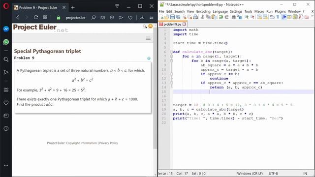 Euler Problem 9 - Pythagorean Triplets - Simple Programming in Python смотреть онлайн