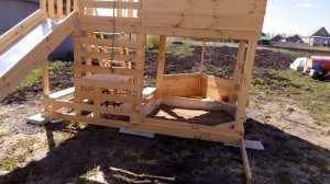 Детский комплекс, городок, площадка, песочница, детская горка, деревянные качели своими руками.