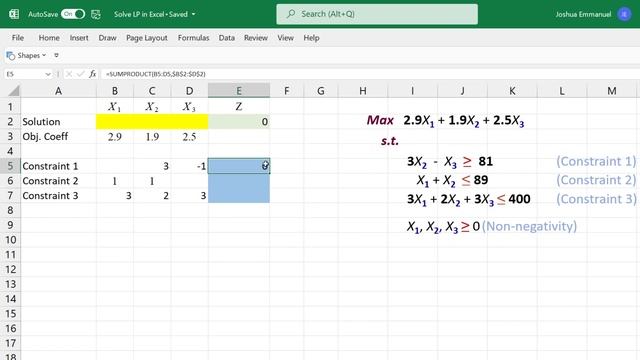 Solve Linear Program problem in Excel (Solver) смотреть онлайн