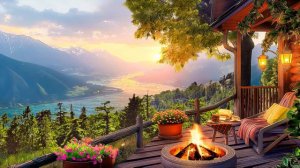 Cozy Spring Terrace with Gentle Sunlight in the Morning for Work, Study | Smooth Piano Jazz Music