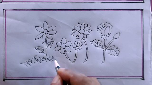how to draw flower garden easy/flower garden drawing смотреть онлайн