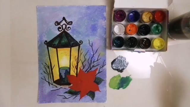 Как нарисовать новогодний фанарик. Живопись для начинающих. смотреть онлайн