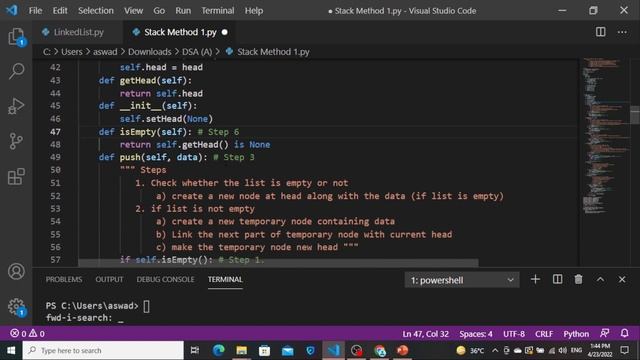 [Python] Stack: Method 1 (Implementation by changing singly linked list) смотреть онлайн