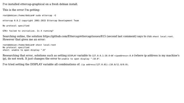 Unix & Linux: Cannot run Ettercap in Debian (GTK+ Failed to initialize. Is X running?) смотреть онлайн
