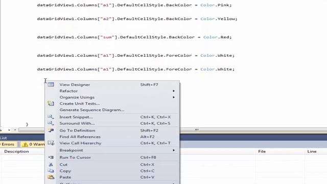 Colors in columns(Backcolor-Forecolor) datagridview and selection row C# смотреть онлайн