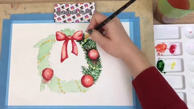 Рождественский венок акварелью смотреть онлайн