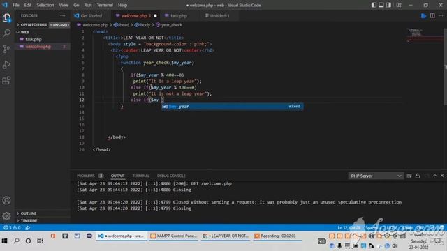 Leap year or not in PHP | visual studio code #php programming смотреть онлайн