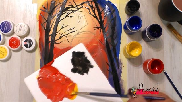 Как нарисовать хэллоуин. Открытка на праздник. Тыква и кот гуашью. смотреть онлайн