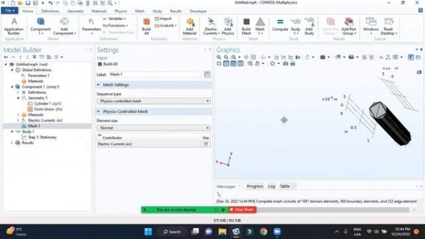 Simulation in Comsol Multiphysics: Electric current (easy example - copper conductor)