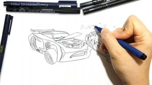 How to draw CARS 4 LIGHTNING McQUEEN, JACKSON STORM and CRUZ RAMIREZ crash scene coloring for kids