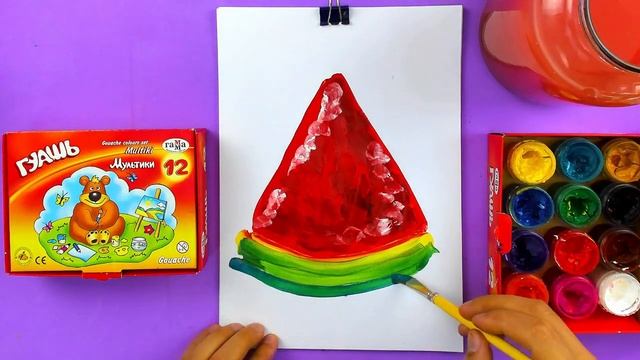 Как нарисовать АРБУЗ рисуем красками ГУАШЬ смотреть онлайн