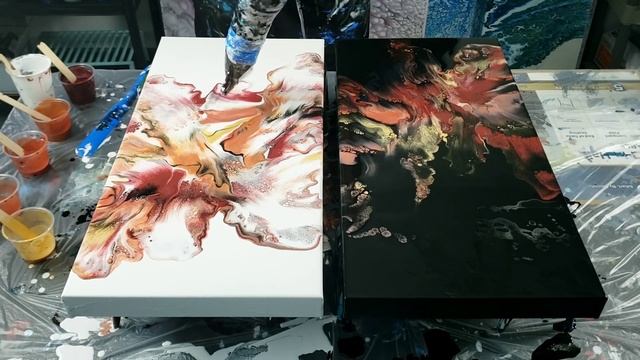 Black and White Diptych / Acrylic Pouring / Fluid Art / Negative Space смотреть онлайн