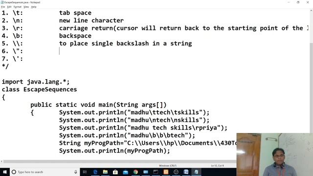 8. BackSlash Codes & Escape Sequences With Class & Object Core Java in Telugu Evening Batch смотреть онлайн