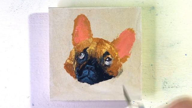 Как нарисовать французского бульдога. Картина маслом. смотреть онлайн