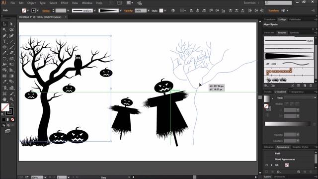 Halloween Night Illustration With Silhouette Moonlight In Illustrator | Halloween Illustrator