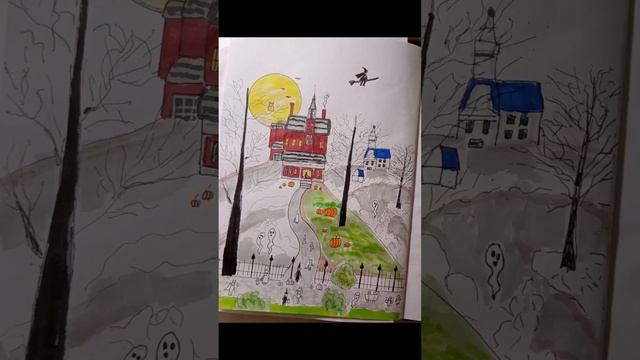 Рисунок на Хэллоуин маркерами для скетчбука. смотреть онлайн