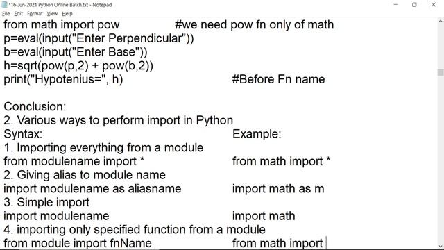 21-Jun-2021 Python Lecture III Various ways of using import in Python using Hypotenuse Example смотреть онлайн