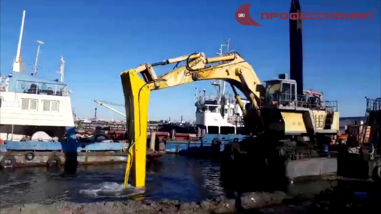 Удлинитель рукояти и скальный ковш 3,5 куб.м. для KOMATSU PC 1800 в работе по углублению дна смотреть онлайн