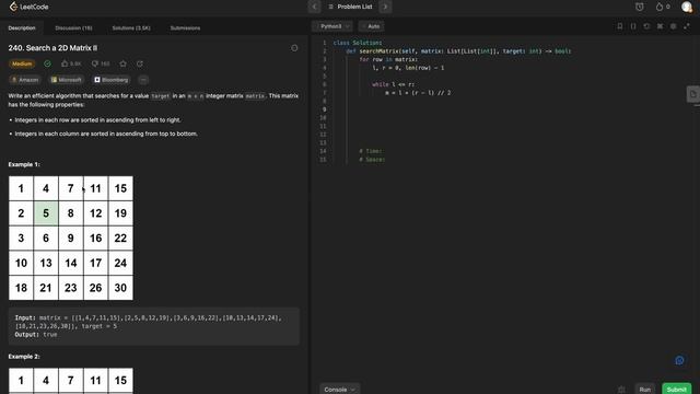 LeetCode 240 - Search a 2D Matrix II: A Microsoft Journey смотреть онлайн
