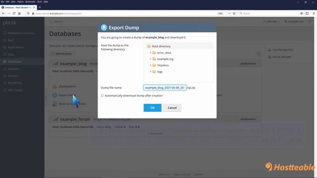 How to generate a dump of the database and download it in Plesk Hostteable смотреть онлайн