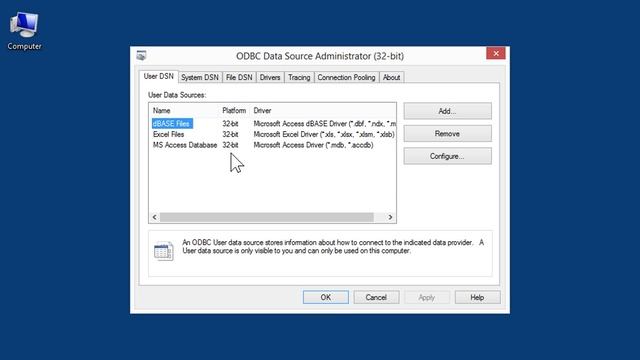 Windows 8.0 Professional - View User Data Sources in ODBC Data Source смотреть онлайн